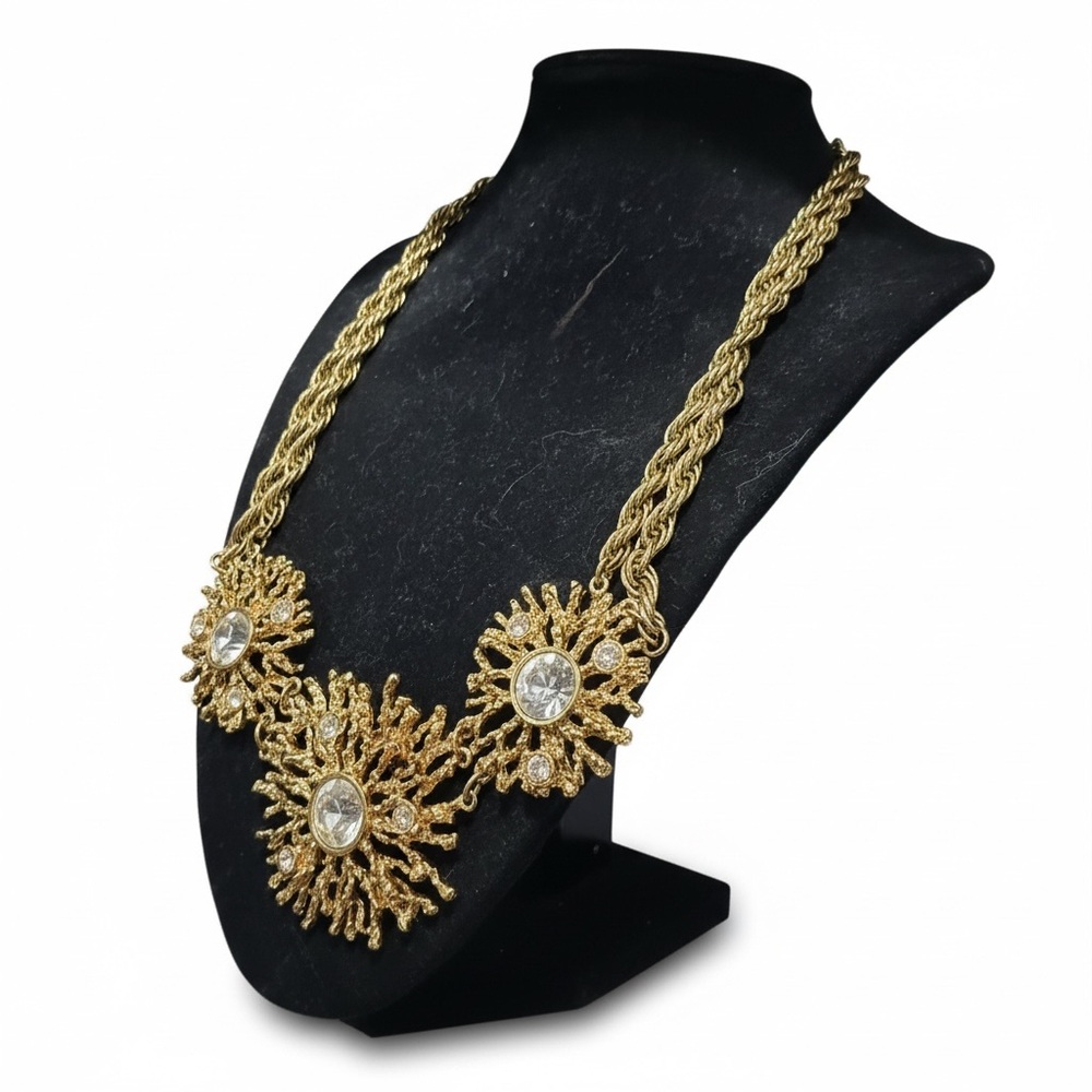 🔻Vintage Kenneth Jay Lane for Avon Coral Statement Necklace Gold Tone Rhinestone